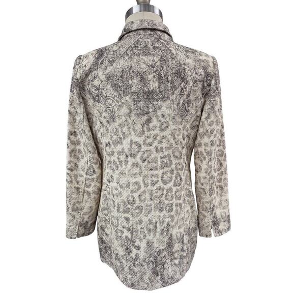 Chicos 1 long Blazer Beige Sequined Gold Metallic Animal Print Jacket Sz S/M - Picture 4 of 5